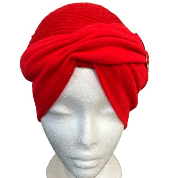 Everitt Red Woven Vintage Twisted Turban Head Wrap Buckle Embellished Hat - Picture 3 of 10